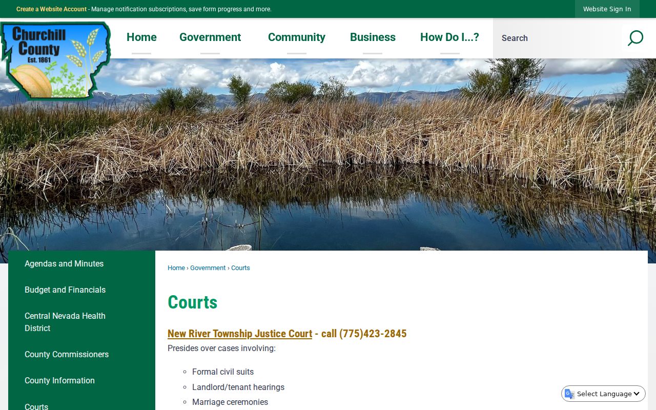 Churchill County municipal court warrant records court responsibilities