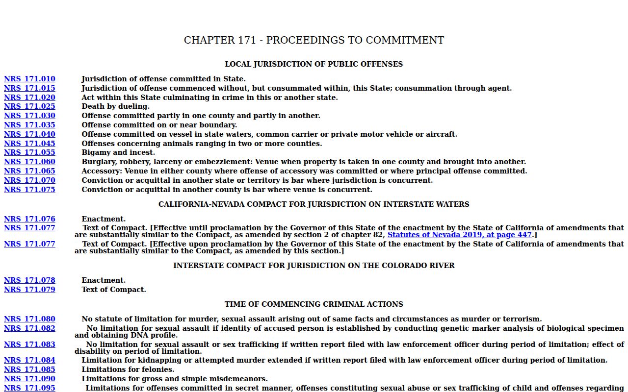 Churchill County arrest warrant records and Nevada NRS Chapter 171