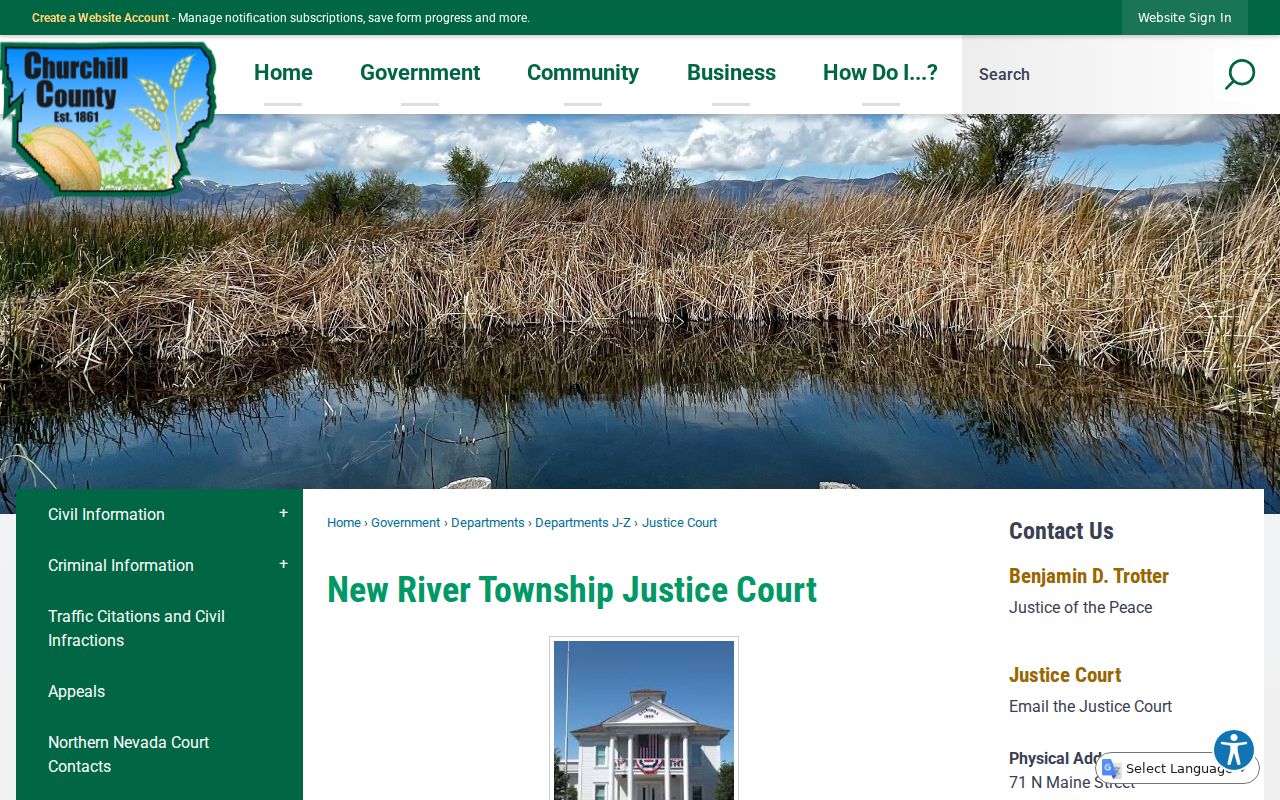 Churchill County bench warrant records Justice Court contact