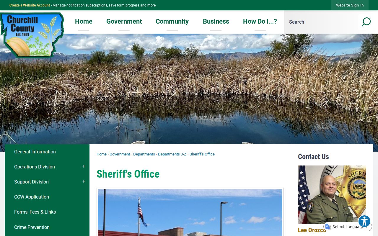 Churchill County warrant records contact at the Sheriff's Office